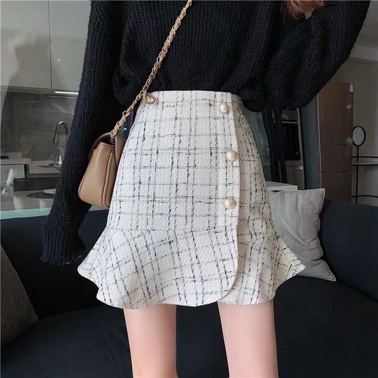 Xiaoxiang style skirt female autumn and winter with sweater high waist slimming a-line bag hip skirt small man short skirt