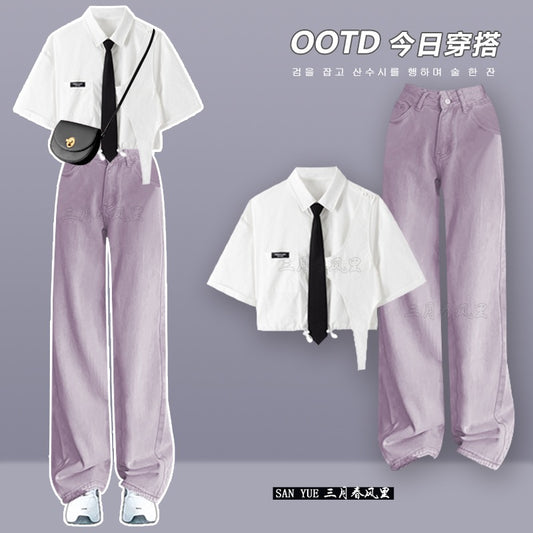 Purple scented jeans suit women's summer 2023 new salt style wear and Yujie fried street top two-piece suit