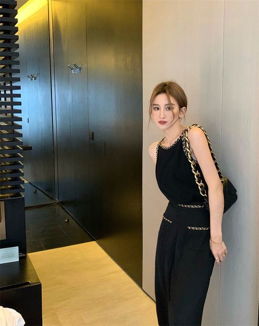 Black temperament camisole women's summer 2023 new hot girl inner wear sleeveless high-quality slim top outerwear 1985