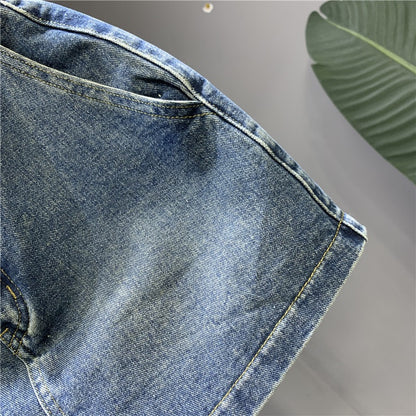 European goods 2023 spring new retro blue denim short skirt double button buckle non-bullet anti-light a-line sexy skirt