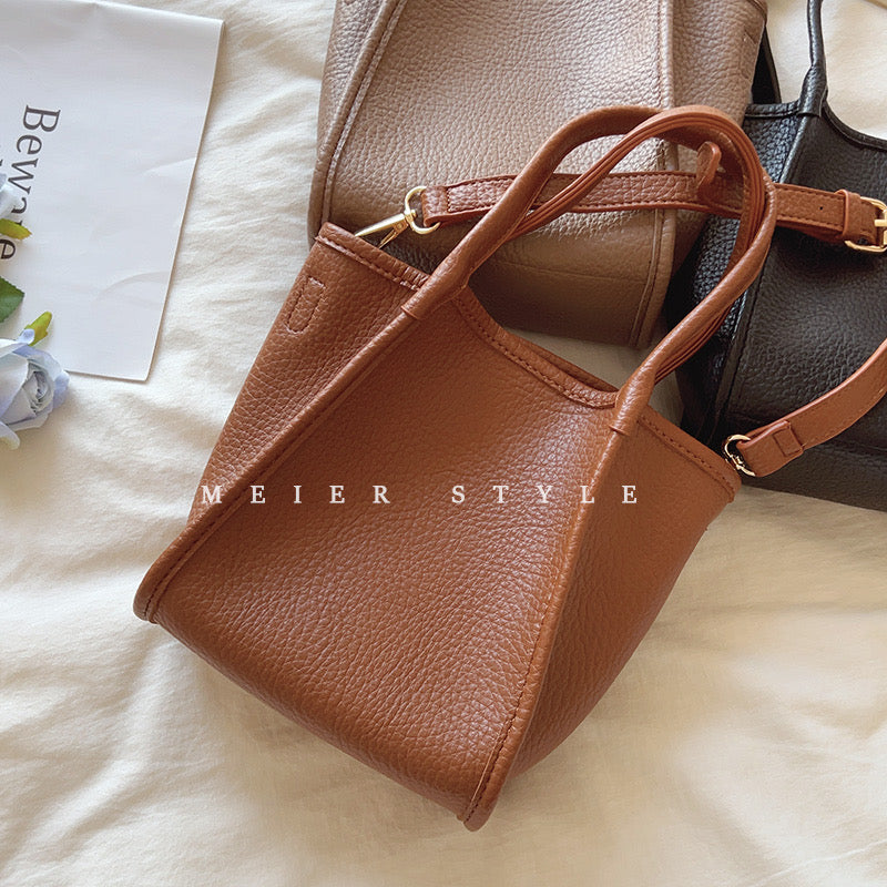 ins retro lychee pattern soft leather tote bag temperament all-match handbag shoulder Messenger small bag texture female bag
