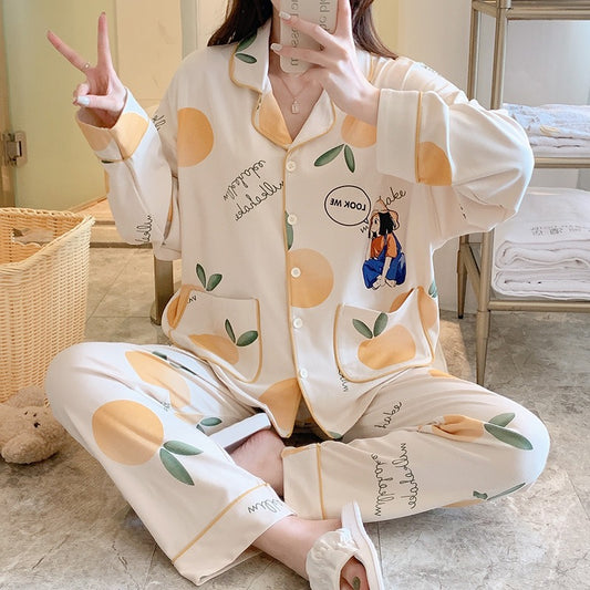 Women's pajamas spring and autumn summer style 2022 new cotton long-sleeved autumn and winter style girl net red style home service suit