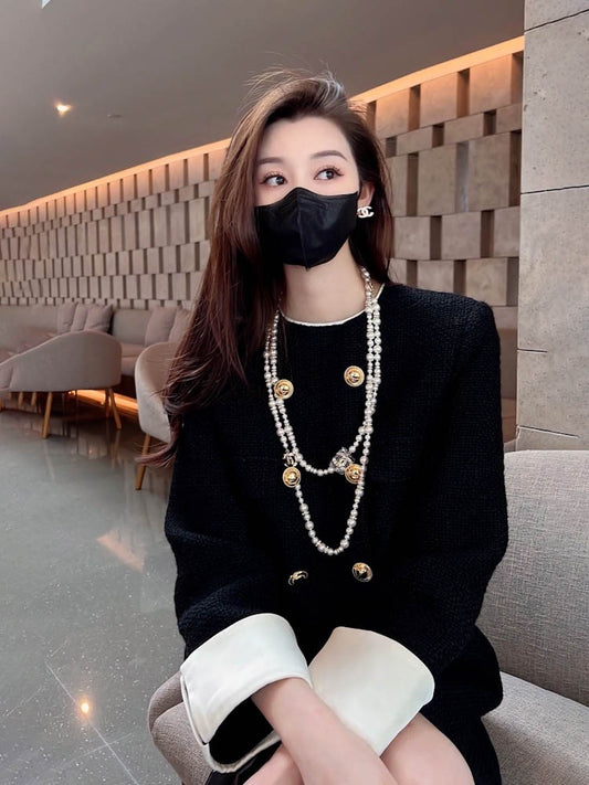 French rich family daughter high-end sense temperament ladies high-end heavy industry small fragrant wind dress women's autumn and winter little black dress