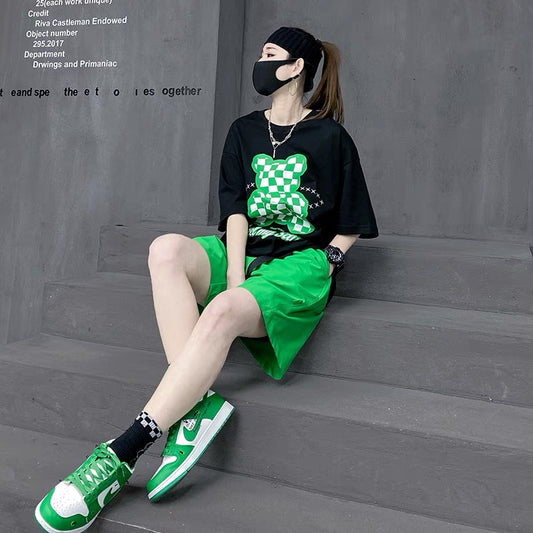 M's tide brand fried street sports suit female ins tide short-sleeved T-shirt with shorts two-piece set of cool style women's clothing