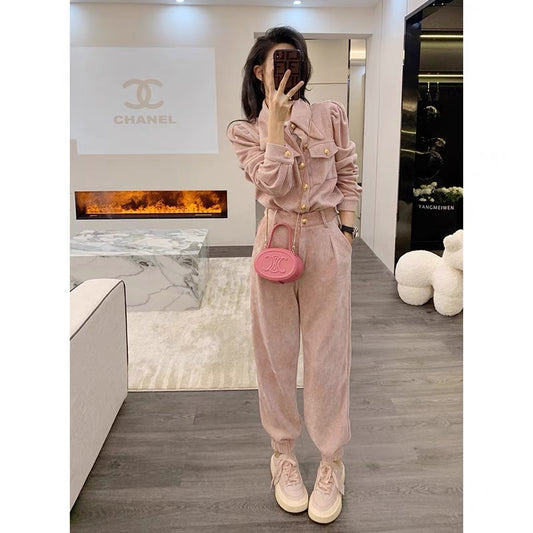 Pink small fragrance suit women's autumn and winter 2022 new fashion fashion age-reducing tooling leisure sports two-piece trend