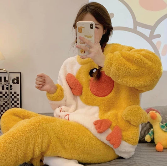 2022 new coral fleece pajamas women's autumn and winter thickened cute cartoon flannel home clothes casual suit winter