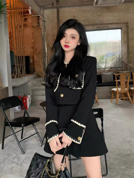 High-quality fried street small fragrance fashion suit women's autumn 2022 new short black coat high waist skirt