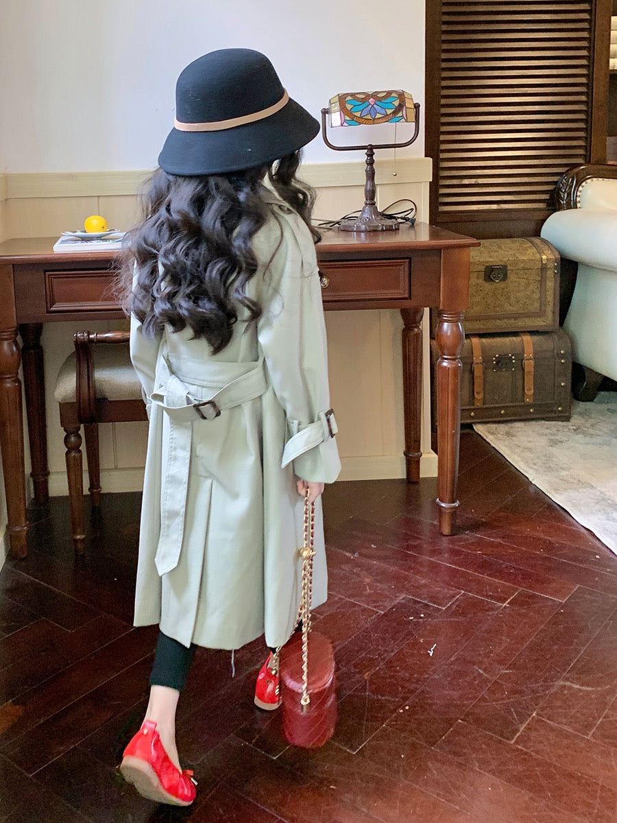 Original girls' children's clothing Korean version mid-length windbreaker spring clothing 2023 new children's British style big children's coat coat