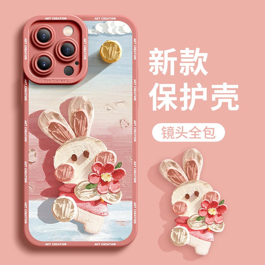 Applicable to Apple 14 mobile phone case for men and women iphone13/14promax rabbit New Year's silicone lens all-inclusive cute 12 bouquets of rabbits zodiac year 11 anti-fall x cartoon high-level sense