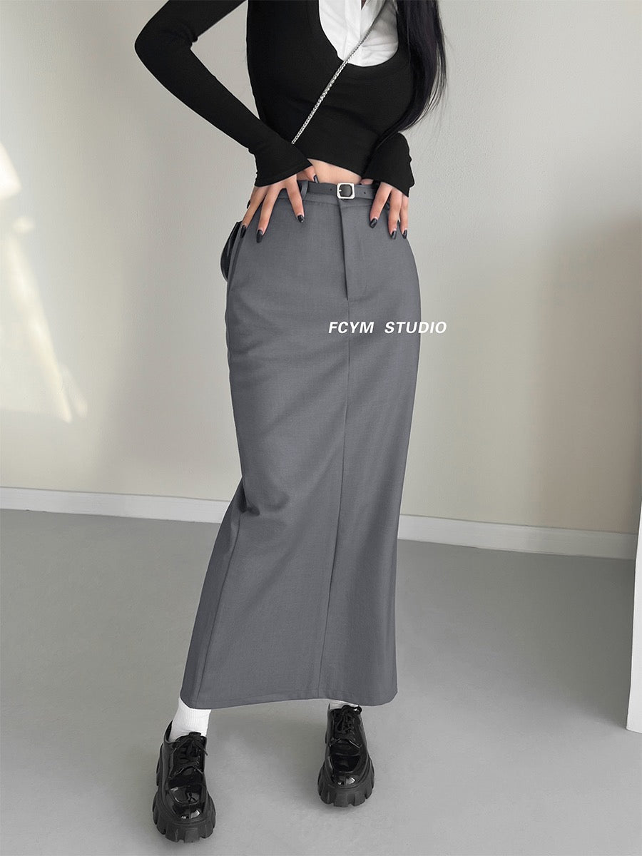 High-end retro high-waist temperament suit skirt female slim slim side slit a-line long skirt straight skirt