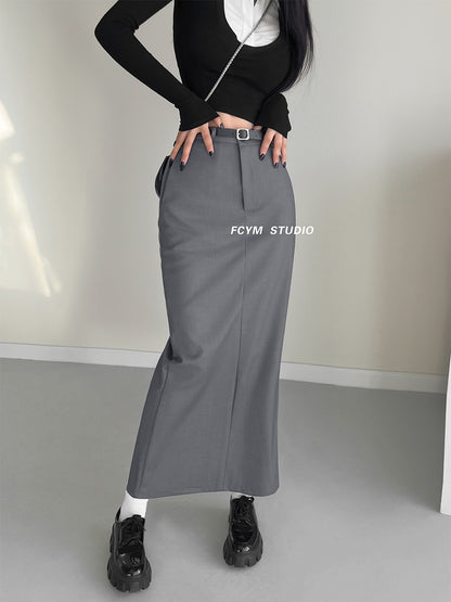 High-end retro high-waist temperament suit skirt female slim slim side slit a-line long skirt straight skirt