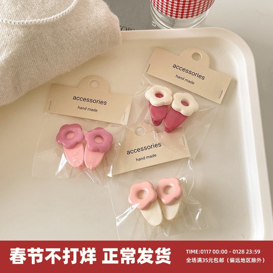 Cream puff pink flower hair clip cute all-match side clip bangs clip hair clip sweet hair accessories 2022