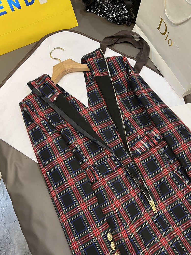 Fabric suit red with shoulders slim long-sleeved plaid 5789 women's spring commuter dress jacket