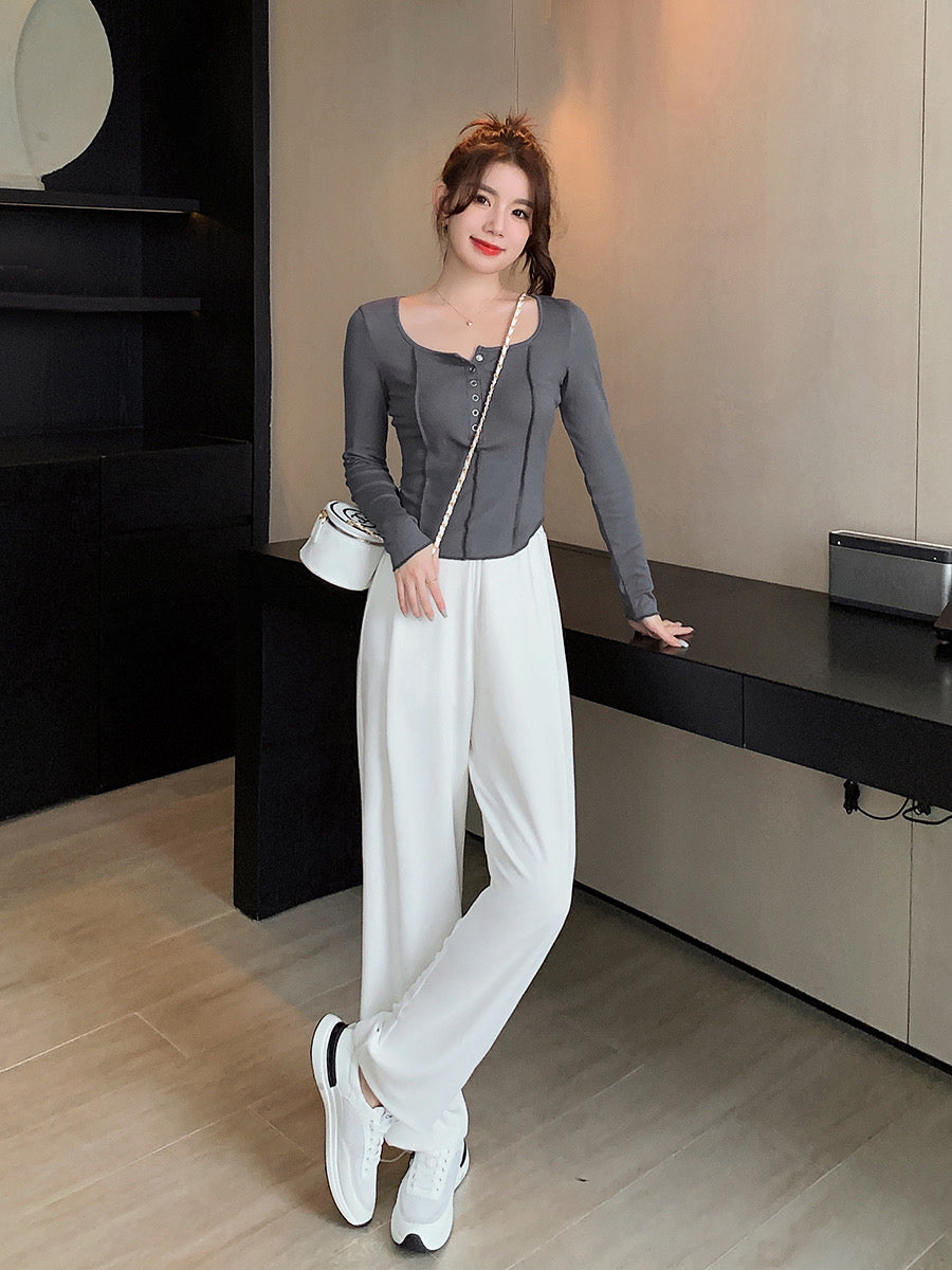 Mrs. Island Song Casual Pants Sports Closure Pants White Long Pants Women's Autumn Straight Pants Pants Simple and Versatile