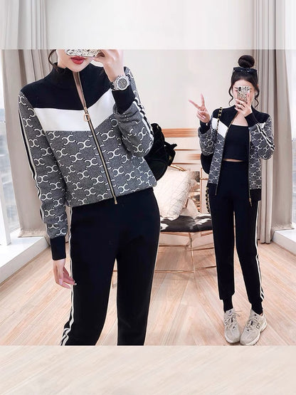 Light luxury niche fried street suit pants autumn and winter women's clothing 2022 new autumn clothes tops trousers sweater Korean drama two-piece set