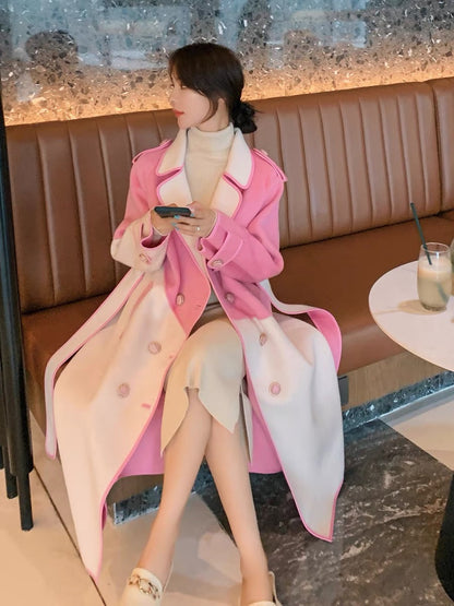 Pink woolen coat women's autumn and winter mid-length 2022 new small temperament foreign style age-reducing woolen coat