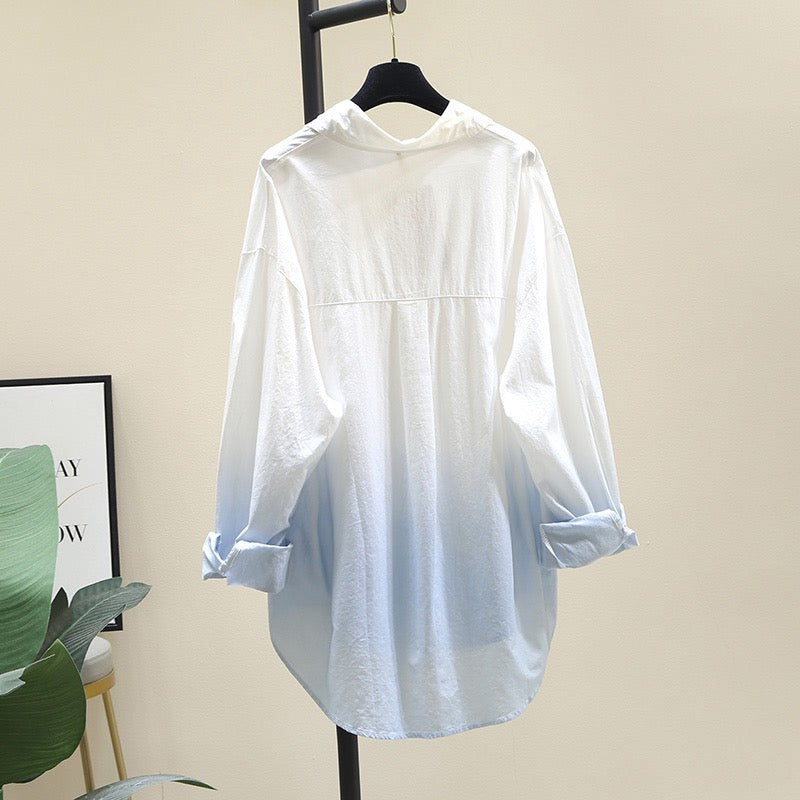 White Gradient Sunscreen Shirt Women's 2023 Spring New Korean Style Design Sense Niche Shirt Mid-length Top