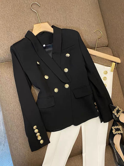 Korean high-end foreign trade chic design sense niche waist short custom suit black suit jacket female 6743