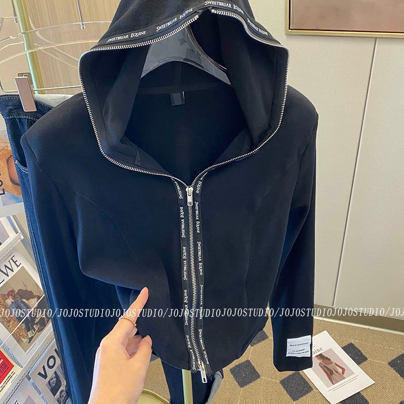 Design sense niche double zipper hooded sweater women's 2023 spring and autumn new fashion slim slim bottoming jacket