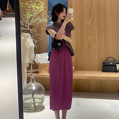 Summer women's clothing 2023 slightly fat and thin tea-style wear lively age-reducing salt-style light mature dress two-piece suit