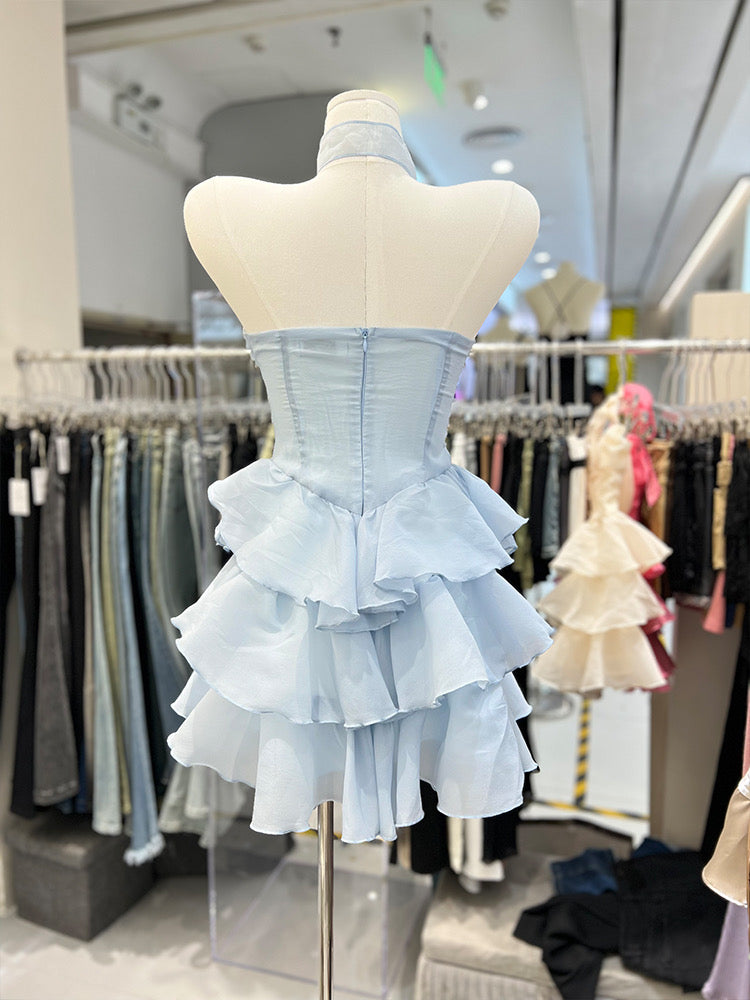 Sexy one-shoulder dress summer female pure desire hot girl self-cultivation small cake tutu skirt birthday skirt