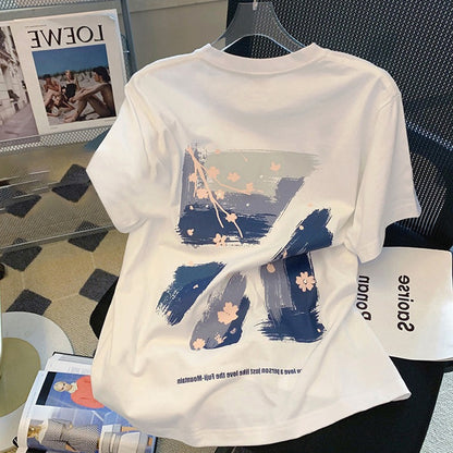 White short-sleeved t-shirt women's summer design sense niche loose cotton Korean version with foreign style chic top ins tide