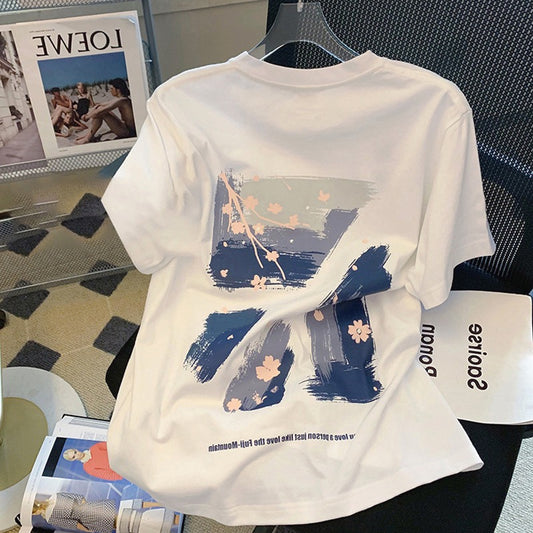 White short-sleeved t-shirt women's summer design sense niche loose cotton Korean version with foreign style chic top ins tide