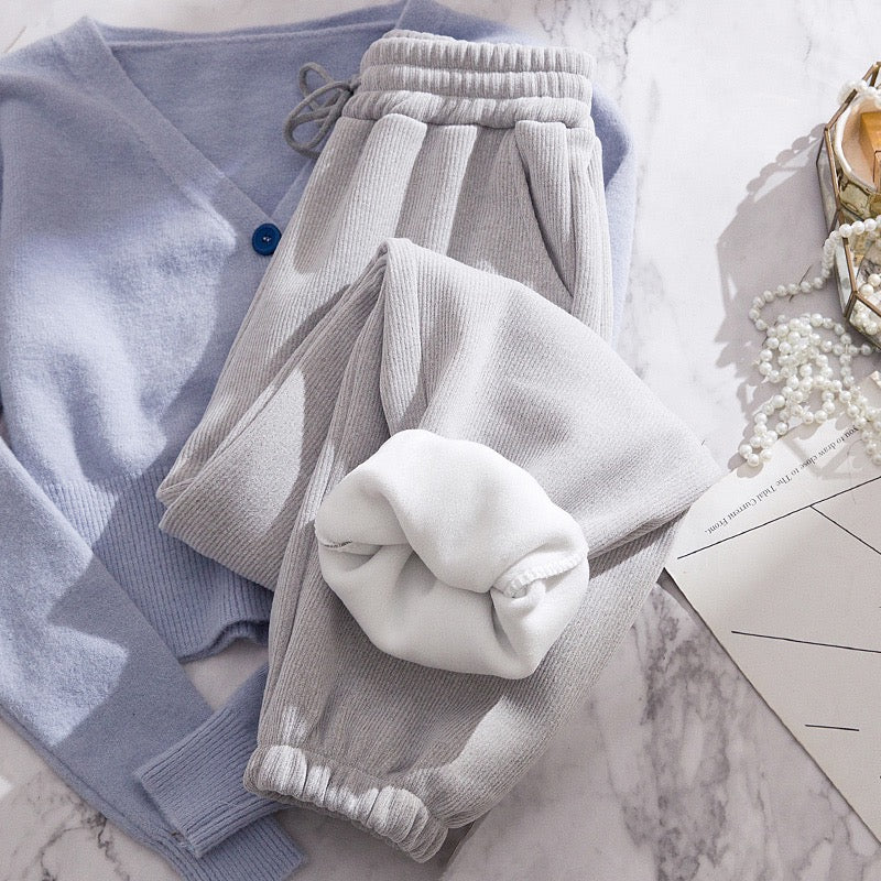 Plus velvet sports pants women's autumn and winter 2022 new thickened corduroy pants loose-fitting harem casual sweatpants