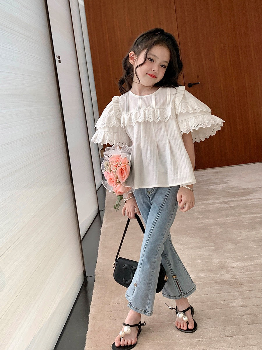 Original children's clothing girl baby slit flared pants spring 2023 new children's baby girl denim all-match pants