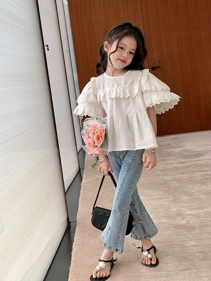 Original children's clothing girl baby slit flared pants spring 2023 new children's baby girl denim all-match pants