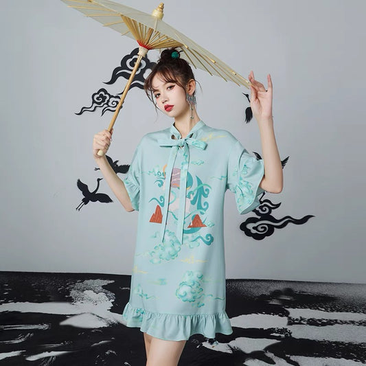 JKJS improved cheongsam summer retro 2022 new young style daily national trend women's Chinese style dress 1517