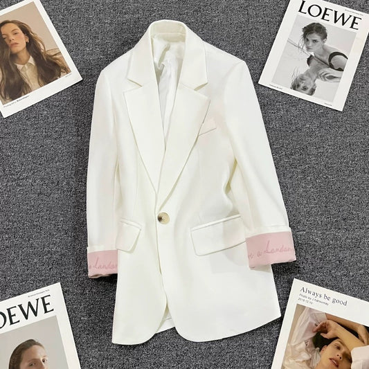 White cuff embroidered suit jacket women's 2022 autumn new design fashion all-match trend small suit 1732