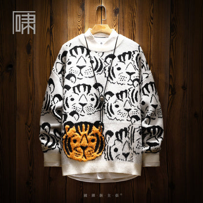 Autumn Tide Brand National Tide Design Sense Tiger Head Sweater Men's Harajuku Wind and Tiger Year natal Year Tide Men's Knitwear Men's Edition