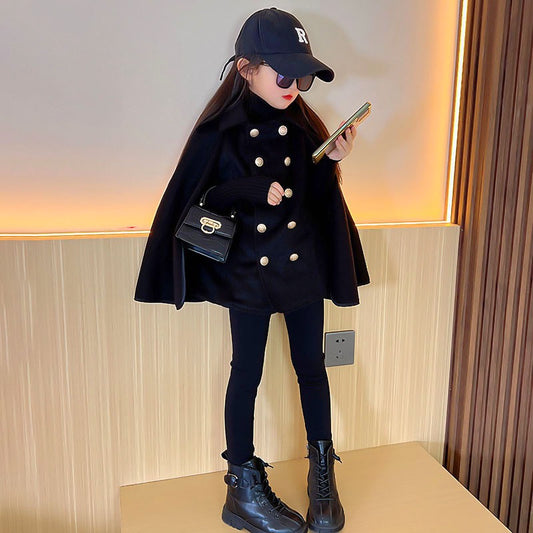 Girls woolen coat plus cotton coat windbreaker cloak 2022 new children's autumn and winter fashionable British style winter clothes