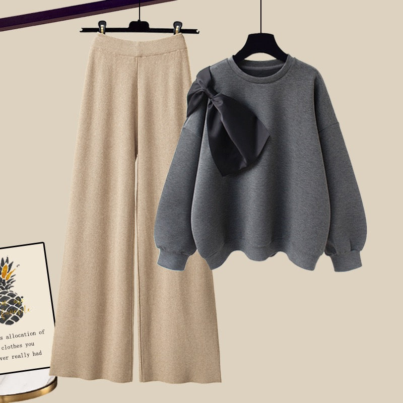 long sleeve sweater knitted pants two piece set