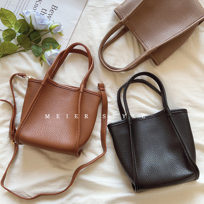 ins retro lychee pattern soft leather tote bag temperament all-match handbag shoulder Messenger small bag texture female bag