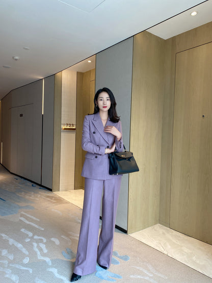 Winter advanced purple aura fully open professional commuter suit full wool thickened warm suit straight trousers two-piece set