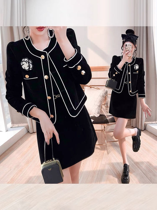 Royal sister style skirt high cold suit autumn and winter women's clothing 2022 new autumn coat Korean gentle top two-piece set