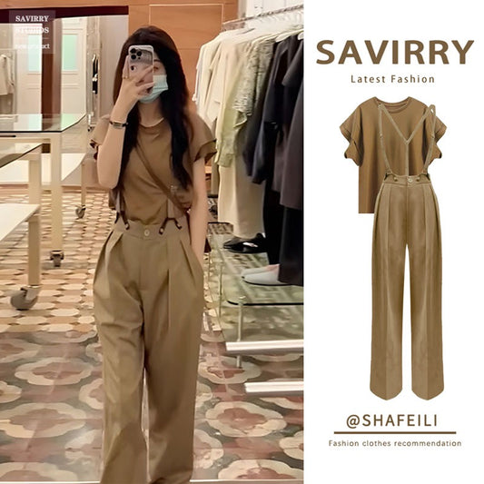 Summer new pear-shaped wear a whole set of large size, slightly fat, thin, covering meat, playful, lively and age-reducing two-piece suit for women