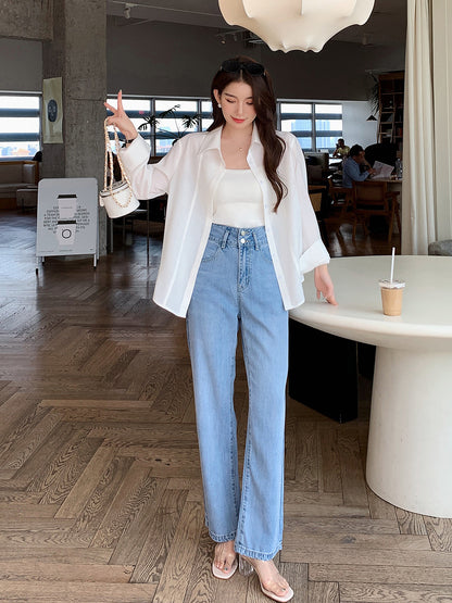 Mrs. Island song Tencel straight pants high street ins trendy jeans women's spring and autumn 2022 new high waist slimming