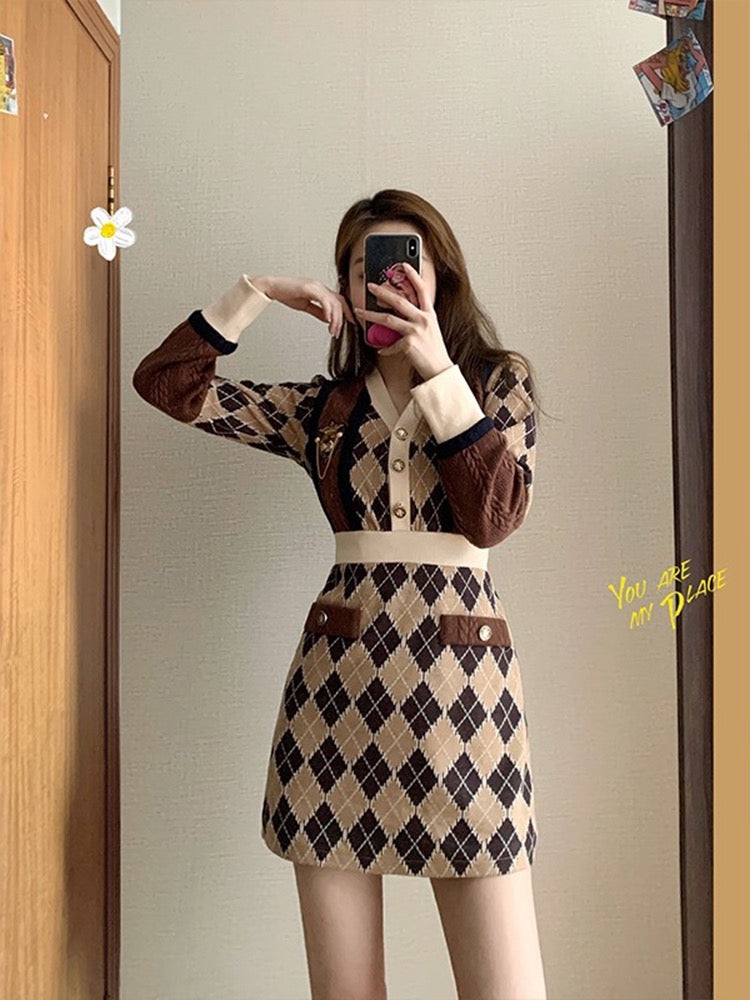[Favorite Welfare] MUEL Knitted Dress Autumn and Winter Women 2022 Small Fragrant Wind Slim Waist Temperament Base Skirt
