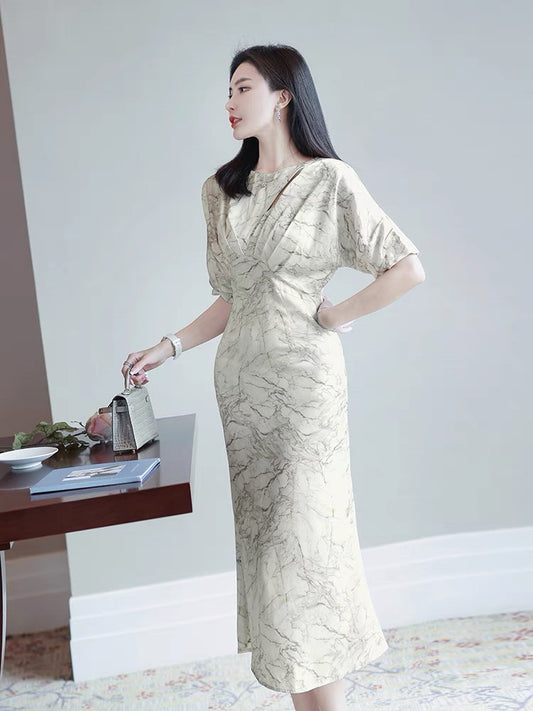French high-end dress summer women 2022 new temperament ladies high waist slim slimming marble skirt