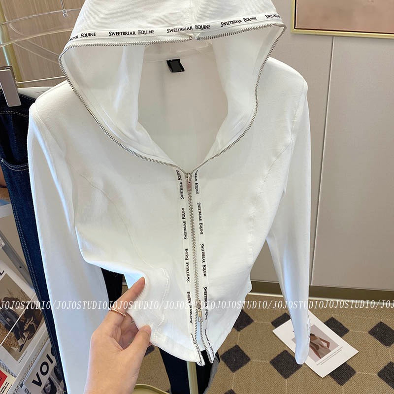 Design sense niche double zipper hooded sweater women's 2023 spring and autumn new fashion slim slim bottoming jacket