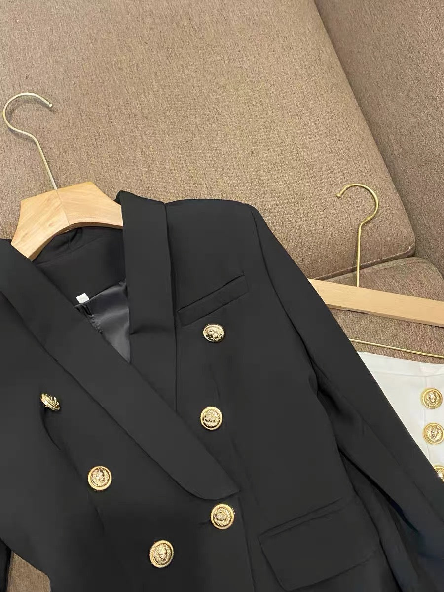 Korean high-end foreign trade chic design sense niche waist short custom suit black suit jacket female 6743