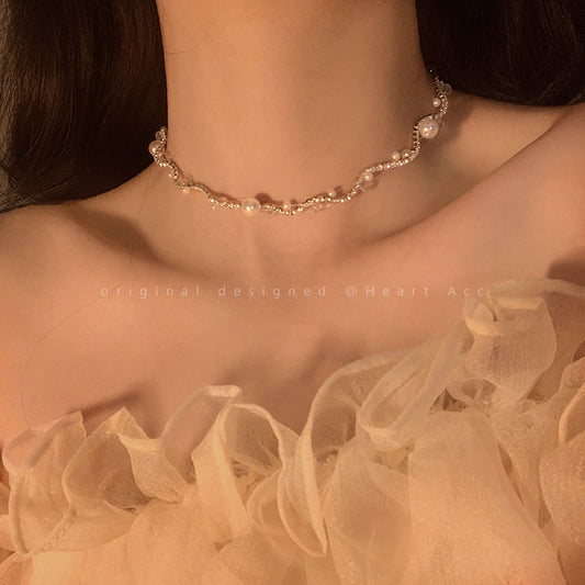 choker pearl double-layer necklace women's summer sweet cool wind light luxury high-end necklace net red hot style niche clavicle chain
