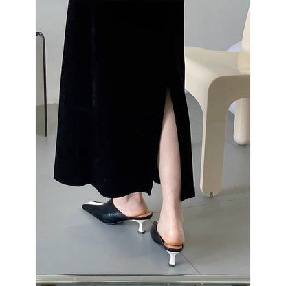 La Chapelle gold velvet skirt women's high waist mid-length 2022 spring and autumn new rear slit bag hip one step skirt