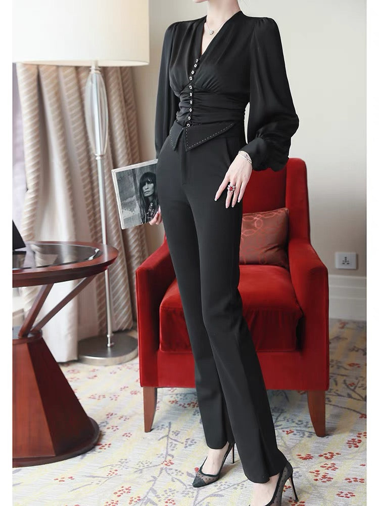 2022 new ladies haute couture professional suit female autumn royal sister capable shirt suit pants fashion two-piece suit