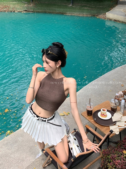 Pure Desire Spice Girls Halter Neck Camisole Small Vest Female Summer Sleeveless Inside Wear Sexy Backless Strap Short Section Outerwear Tops
