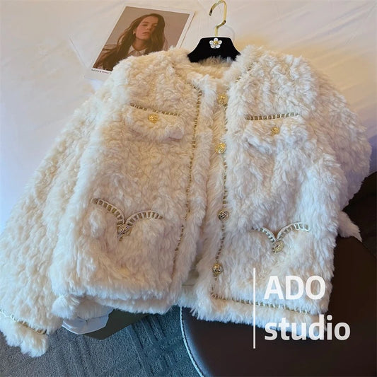 Xiaoxiangfeng down liner lamb wool coat women's 2022 autumn and winter new 90 white duck down round neck warm jacket women