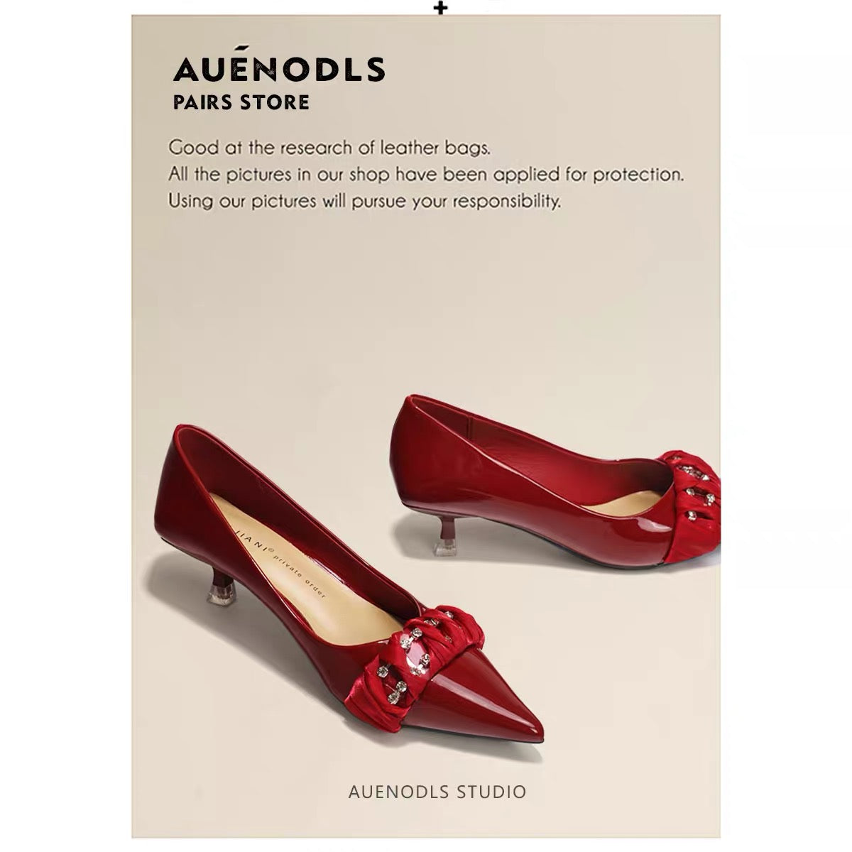 AUENODLS leather wine red word lace pointed high-heeled shoes women patent leather bridesmaid low stiletto wedding shoes women